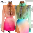 Новое поступление, короткий платье для выпускного со стразами 2021, комплект из двух предметов, платья для встречи выпускников, блузка с длинным рукавом и мини-юбка с завязкой и высокой талией