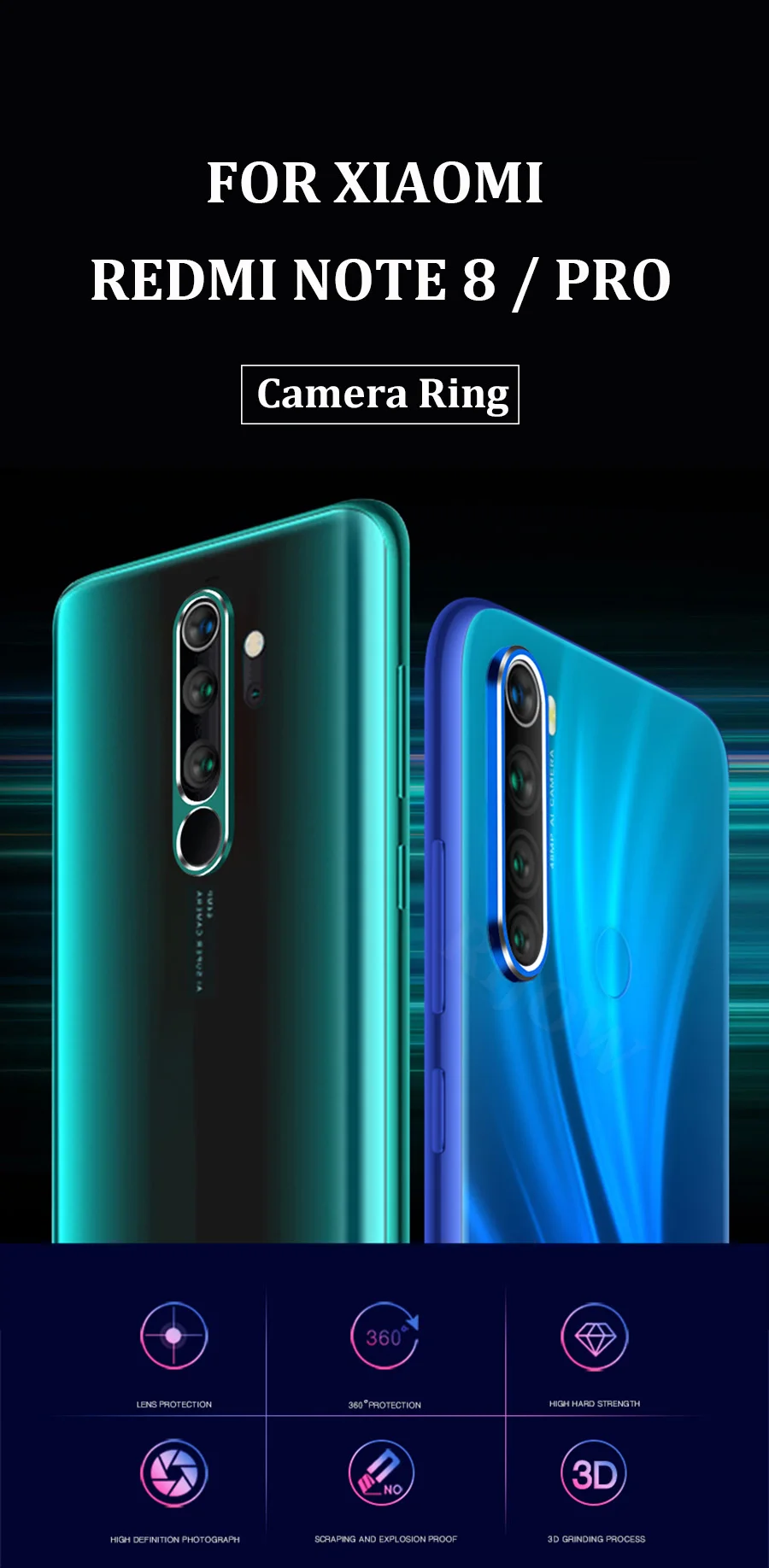 Металлическое кольцо для объектива камеры для Xiaomi Redmi Note 8 Pro, защитное закаленное стекло, защитное кольцо для экрана телефона, Global Note8 Pro Xiomi