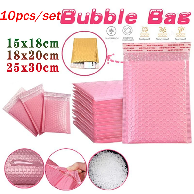 

10Pcs Pink Bubble Mailer Plastic Padded Envelope Shipping Anti-collision Bag Packaging for Book Magazine Lined Mailer Self Seal