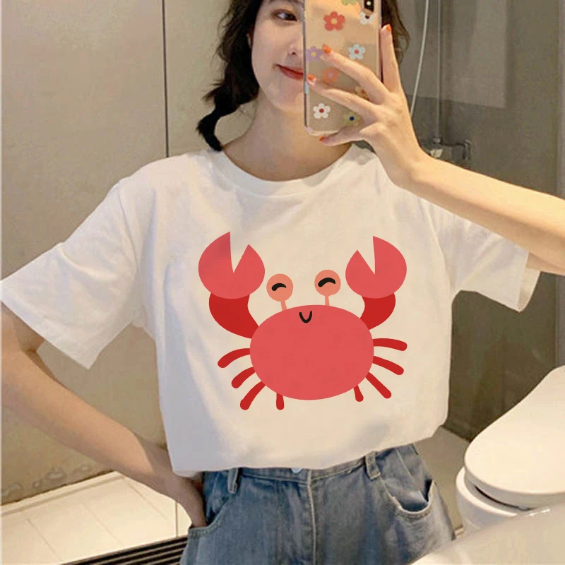 Funny Graphic Tee Crab Print O-neck Cheap Tee Casual Clothes Top Female T shirts T-shirts Top T Shirt Ladies images - 6