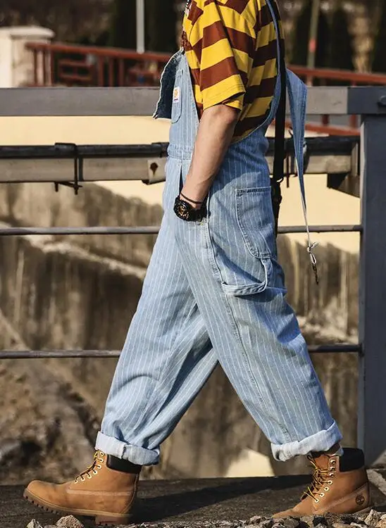 Jeans Overalls Mens Streetwear Denim Rompers Pocket Work Jeans Man Denim Cotton Studio Overalls