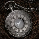 Черные кварцевые карманные часы с римскими цифрами для мужчин и женщин, полый чехол в стиле стимпанк, винтажное ожерелье с подвеской, лучший подарок для мужчин и женщин