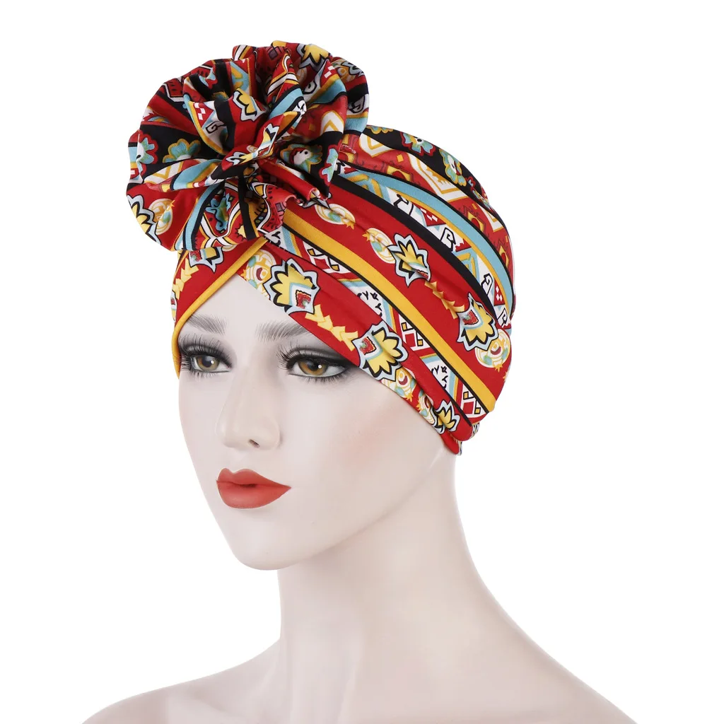 

Adult lady turban cap flowers trendy print cotton Inner hijabs muslim headdress Indian wrap head bonnet hijab underscarf caps