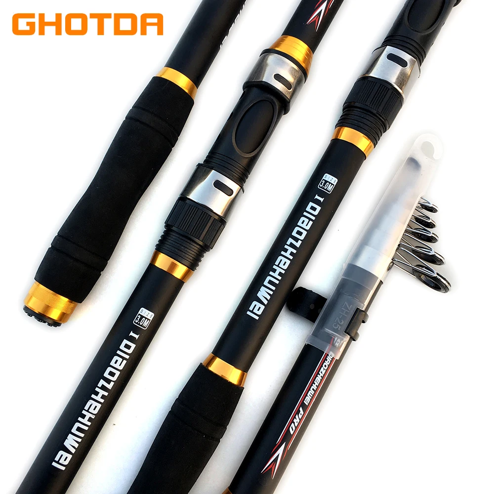 

GHOTDA Carbon Fiber FRP Telescopic Carp Pesca Sea Fishing Rod pole Portable Spinning Travel Ultralight 2.1M 2.4M 2.7M 3.0M 3.6M