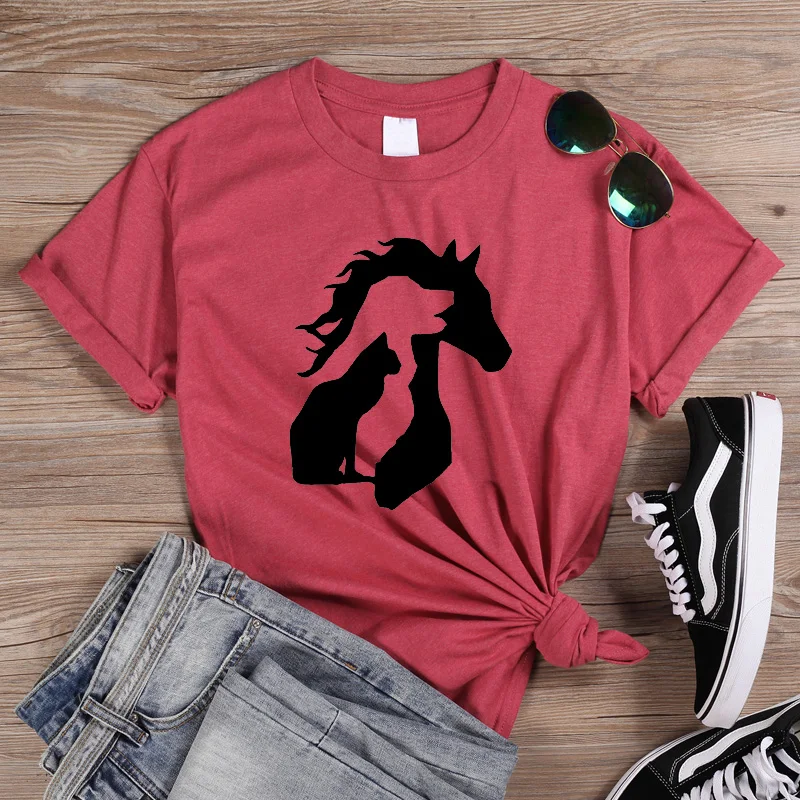 Женская футболка ONESME с принтом в виде животных для LOVER Horse собак кошек