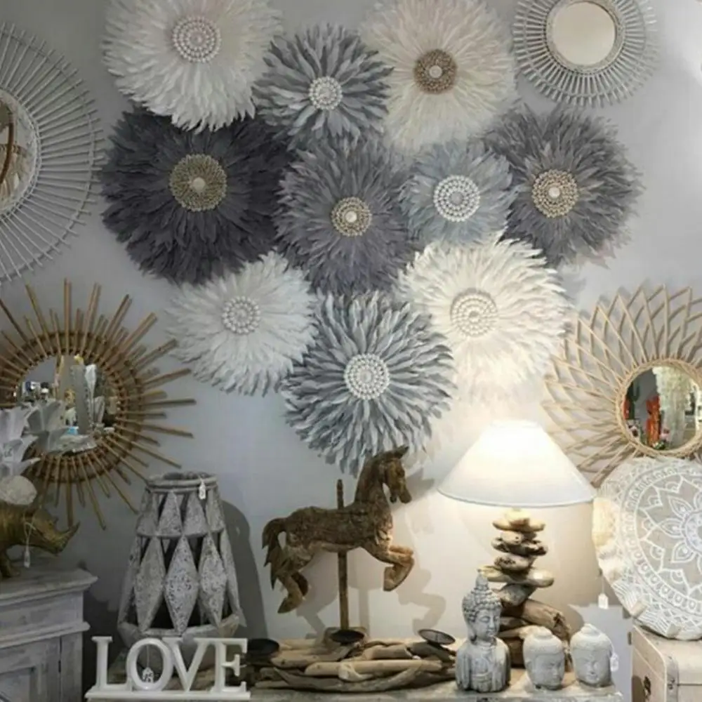 Feather Conch Artificial Flower Wall Mounted Hanging Wedding Party Home Decor | Wind Chimes &amp Decorations