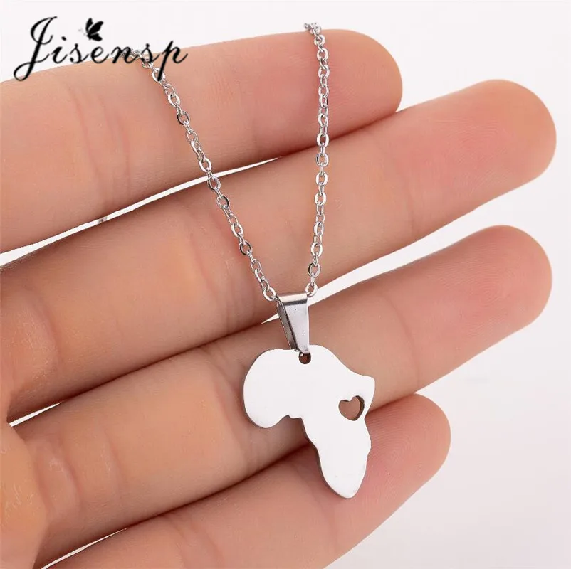 

Jisensp Fashion Selling Pendant Necklaces for Women Men Stainless Steel Unique Design Africa Map Charm Necklace Jewelry Gift