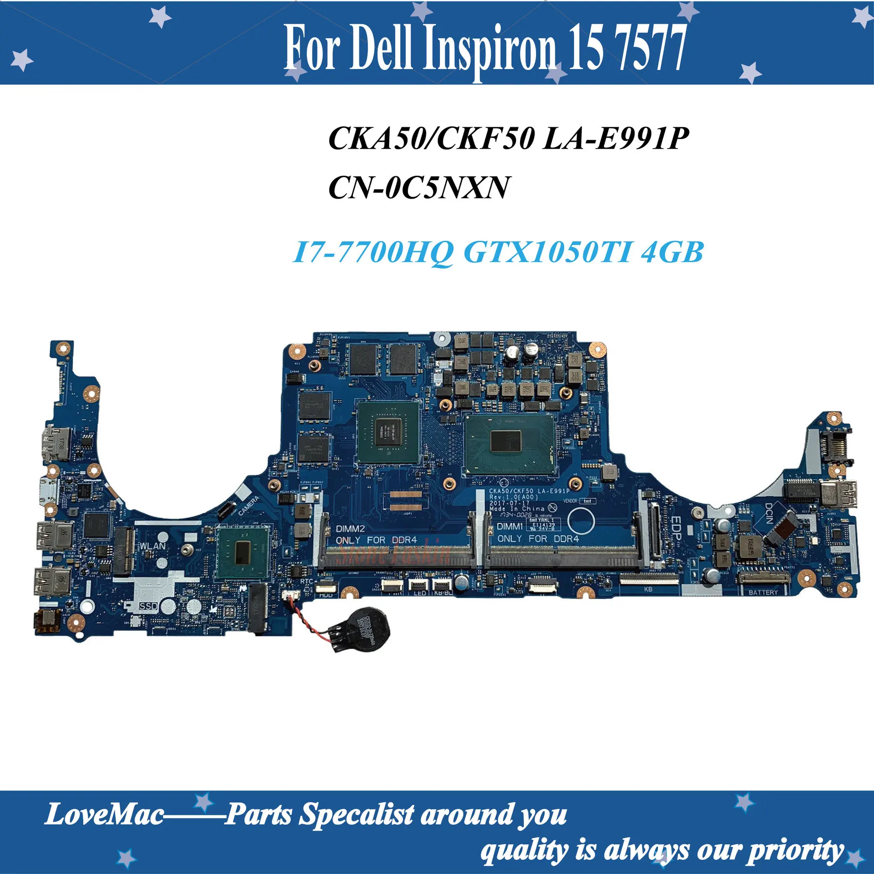 Высокое качество CN 0C5NXN для Dell Inspiron 15 7577 ноутбук материнская плата CKA50 CKF50 LA E991P I7