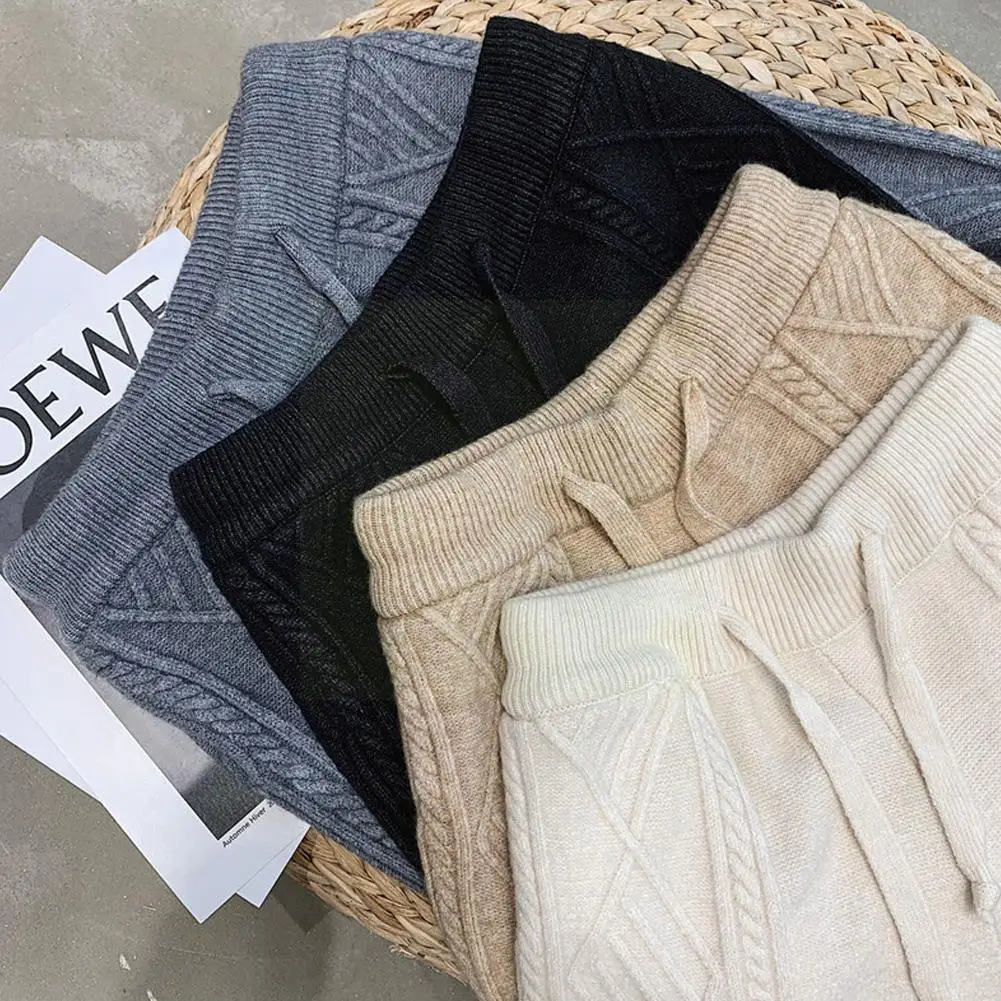 

Трикотажные брюки, свободный свитер, штаны, толстые брюки, свободные Стрейчевые брюки, свитер, повседневные женские трикотажные брюки с пря...