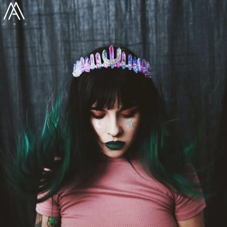 Серебристая проволочная обмотанная фиолетовая синяя натуральная кварцевая