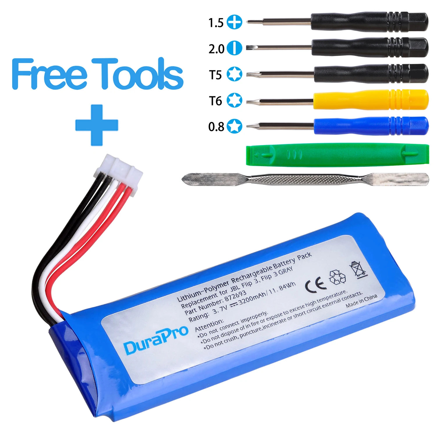 

DuraPro 3.7V 3200mAh Battery GSP872693 Rechargeable Battery Pack for JBL Flip 3, Flip 3 Gray