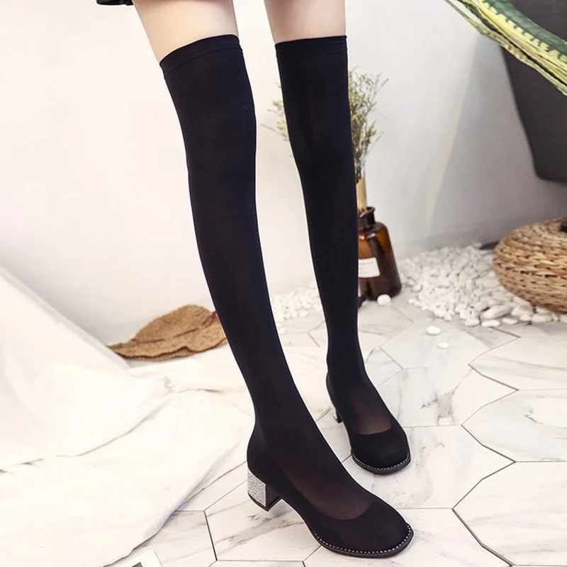 Блестящие длинные чулки со стразами для девочек сапоги женские тянущиеся