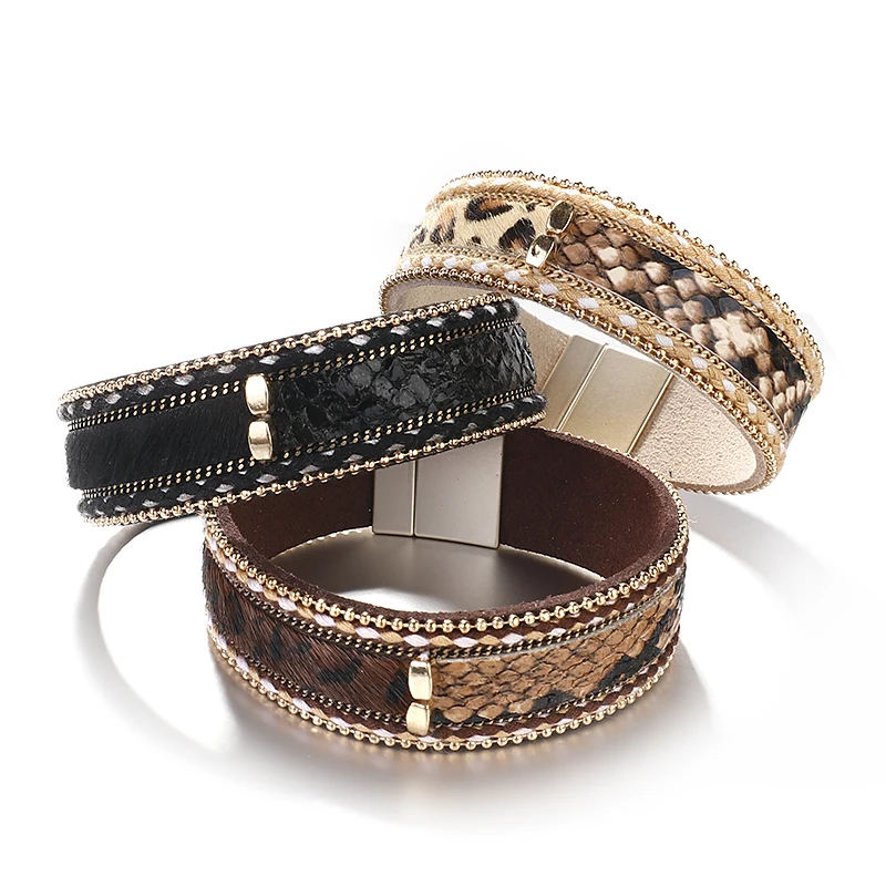 Браслет женский кожаный с леопардовым принтом и змеиным | Украшения аксессуары