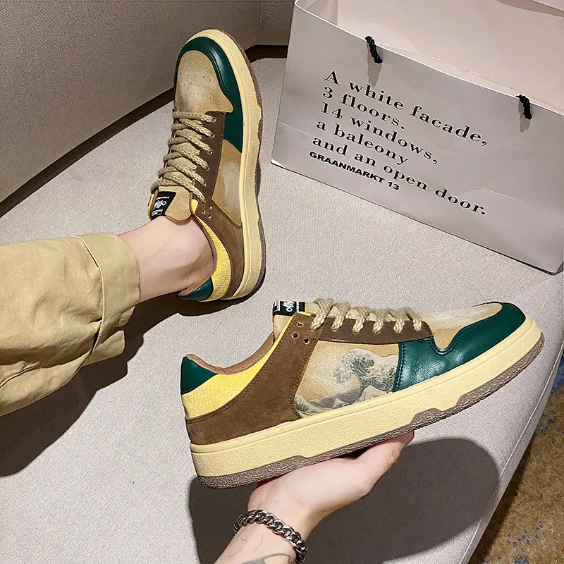 2022 Fashion Printing Skate Shoes Men Platform Skateboard Shoes Man High Top Male Sneakers Designer Men's Sneakers Basket Homme