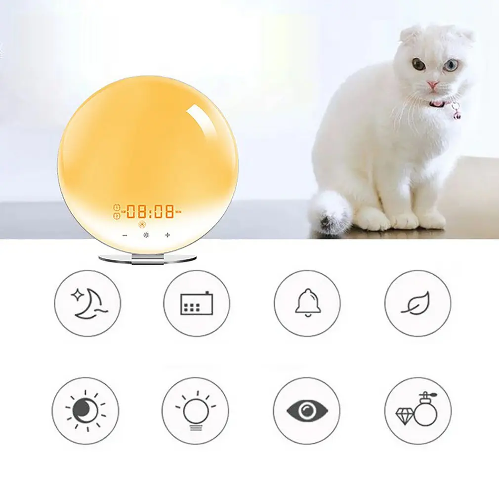 

Wifi Smart Wake Up Light Work Day Alarm Clock With 7 Colors Sunrise / Sunset Smart Life Tuya App Works With Alexa Home