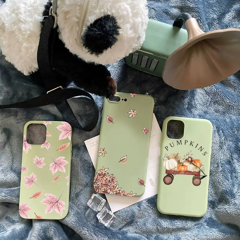 

Pumpkin happy autumn fall leaves Phone Case Candy Color for iPhone 6 7 8 11 12 s mini pro X XS XR MAX Plus