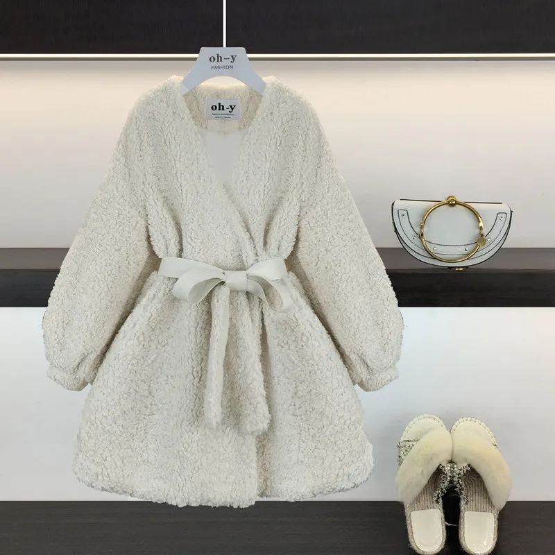 Плюшевое пальто BLLOCUE в форме кокона шерстяное зимнее модное корейское с поясом