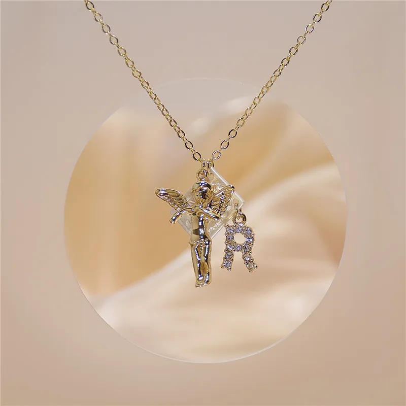 Подвеска чокер с кристаллами Женская золотая цепочка буквами ангела и цирконом