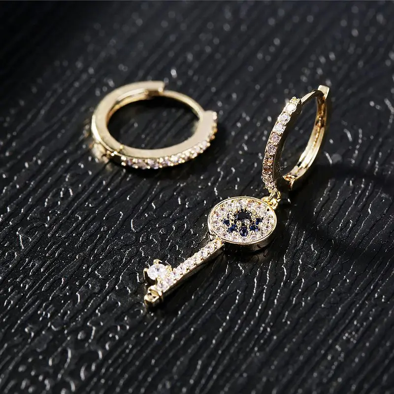 MIGGA ассиметричные Evil Eye Key золотистые серьги-подвески цвет микро украшенное кубическими камнями циркониевые серьги для женщин