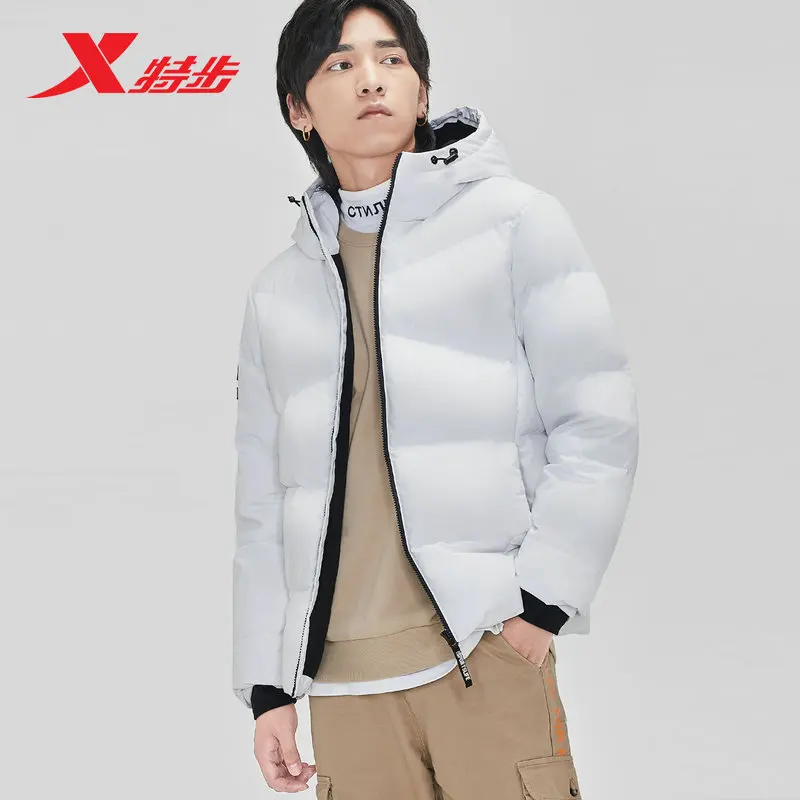 Xtep мужской модный пуховик с капюшоном теплая парка на молнии водонепроницаемая