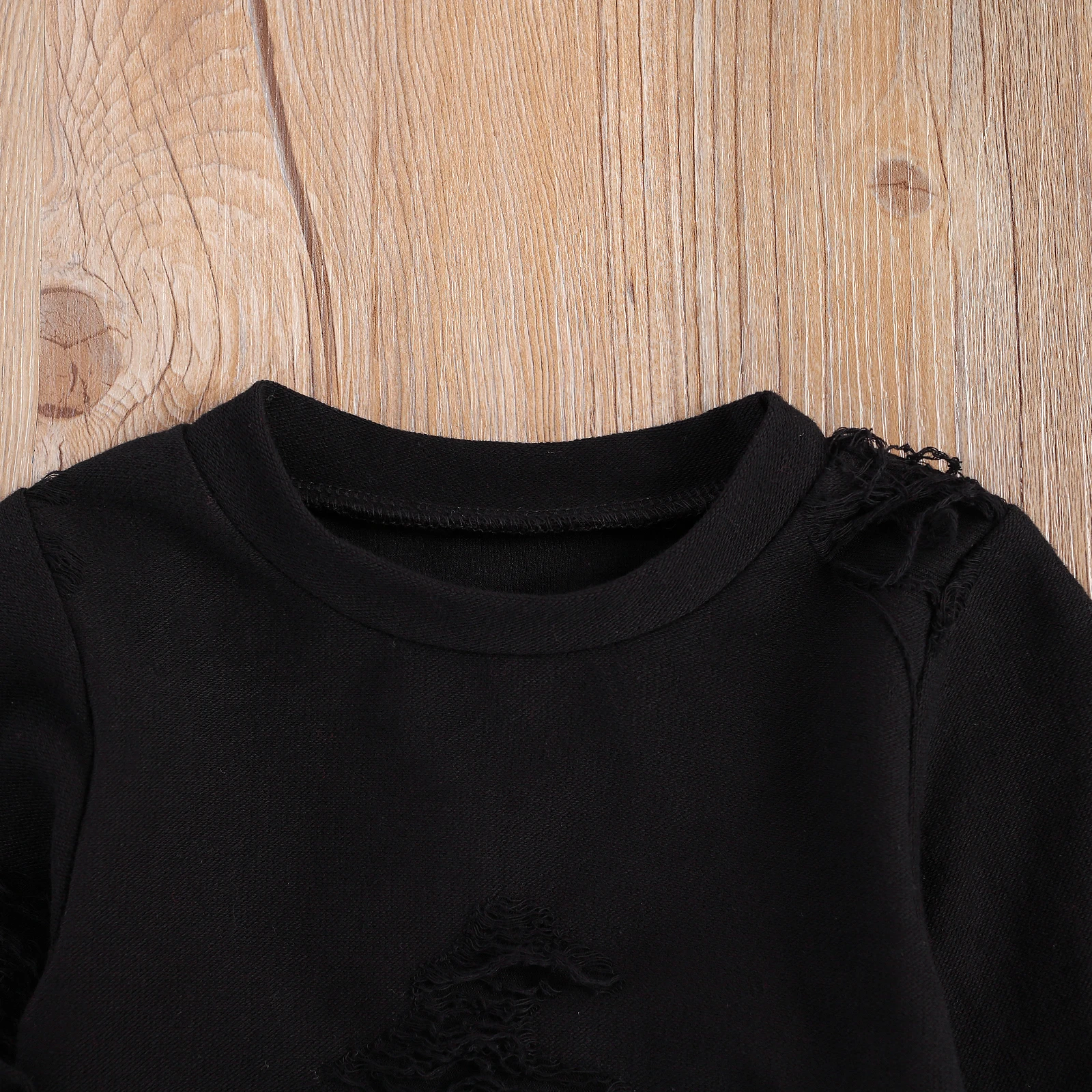 Kids Ripped Pullover Fashion Solid Color Round Neck Long Sleeve Blouse Top for Boys Girls Retro Tops Red/Black 3M-4Y Sweatshirts
