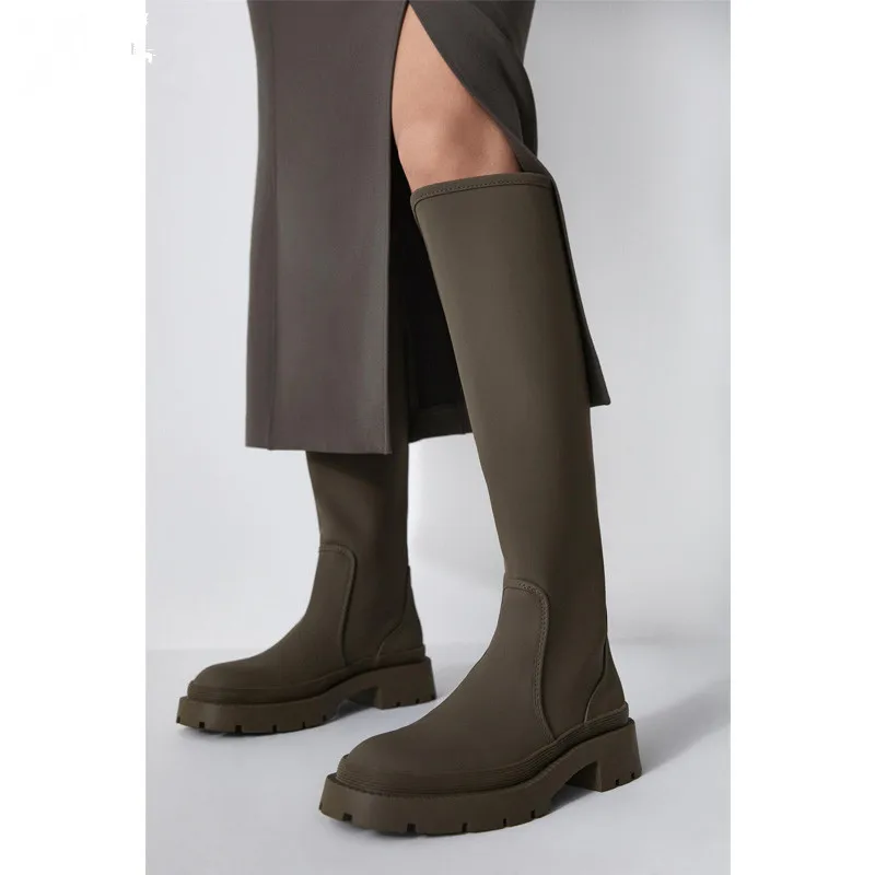 

Women's shoeS 2020 winter khaki green flat no more than knee fashion TRF boots