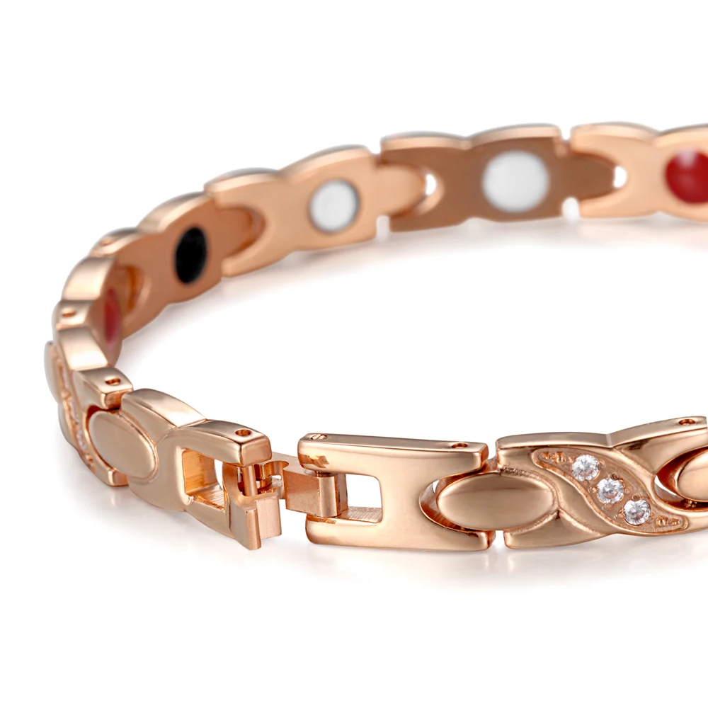 Женский магнитный браслет RainSo из нержавеющей стали с золотыми звеньями и био