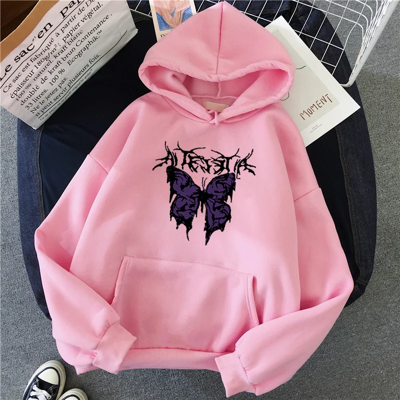 

Women's hoodie Butterfly Print Spring Autumn Thicken Loose Hoodies Sweatshirt Women Casual Hooded Pullover Female Coat L35