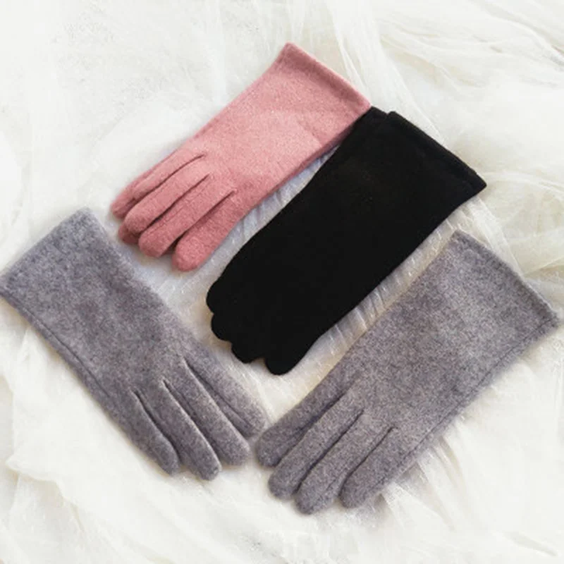 

Зимние женские кашемировые перчатки для сенсорных экранов, элегантные шерстяные перчатки с жемчужной вышивкой, бархатные плотные теплые п...