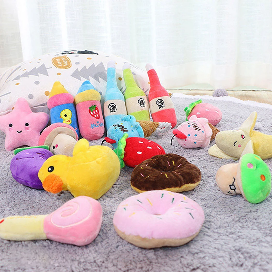 2pcs Plush Dog Toy Cat Interactive Fruit Animal Shape Bite Resistant Puppy Kitten Teething Squeaky Pet Chew | Дом и сад