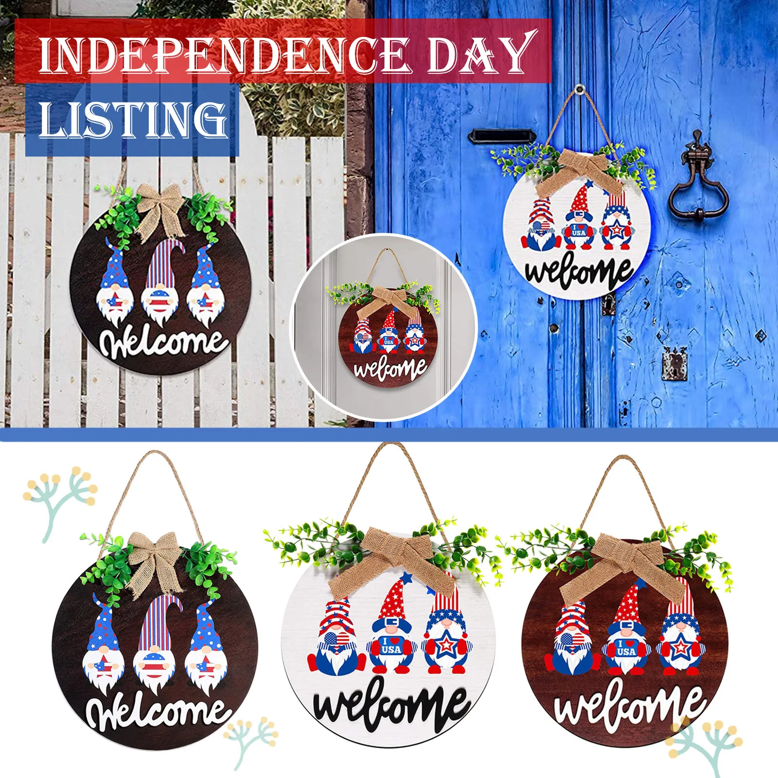 

Independence Day Wooden Listing Welcome Wooden Sign Round American Flag Gnomes Decor Home Decoration Accessories Украшение дома