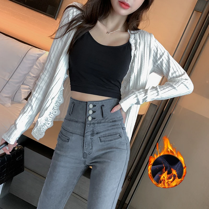 

Varofi women's Skinny jeans Women's spring and winter Large size High waist slim jeans High Stretch pencil pants
