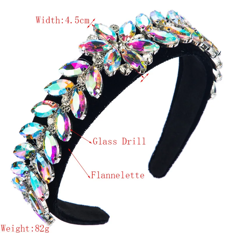 

Fashion Ins Bezel Crystal Hair Hoop Leaves Flowers Headbands for Women Velvet Black Hairband Ladies Crystal Hair Accessories