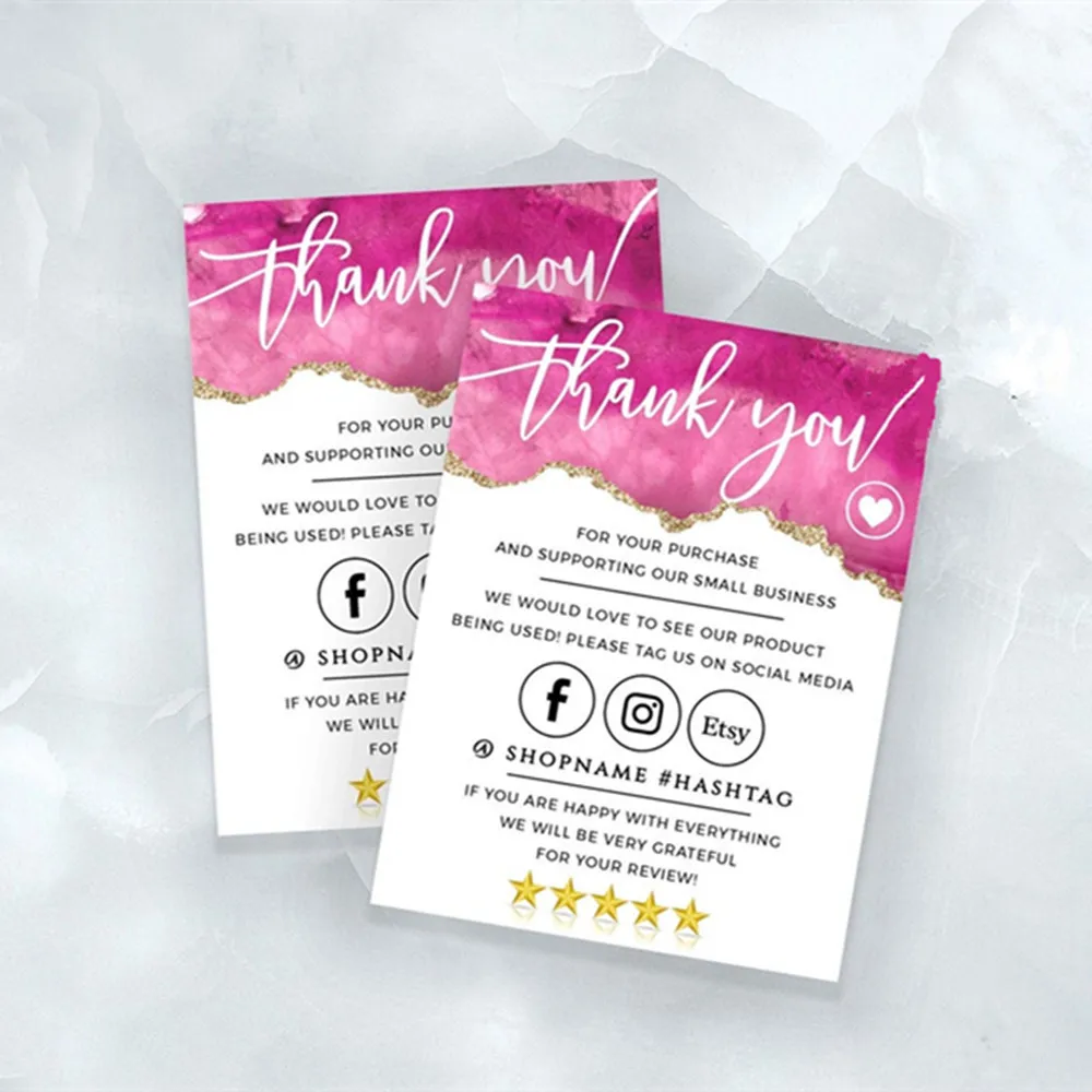 

Pink Gold Thank You For Your Order,Personalize text,custom logo business name cards, social media card, Packaging Insert Card