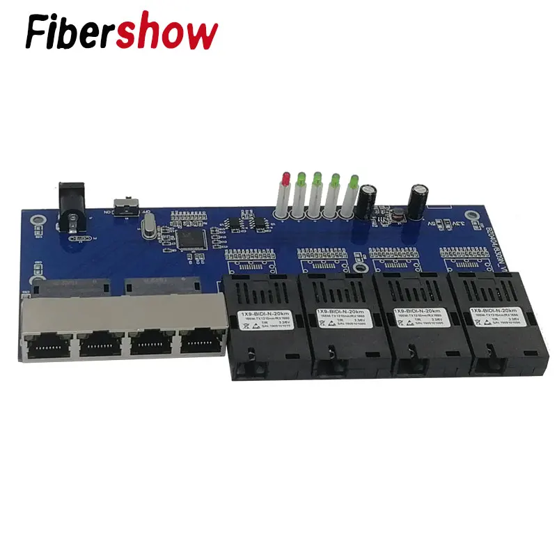 only the PCBA Оптоволоконный переключатель Ethernet 4 RJ45 4 SC оптический медиа конвертер одномодовый волоконно-оптический Порты и разъёмы 10/100 м PCBA - Цвет: only the PCBA