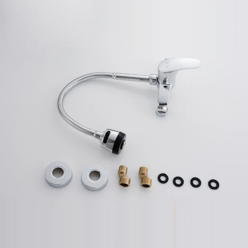 

Chrome Wall Mounted Single Handle Kitchen Sink Faucet 360 Degree Rotation Sprinkler Hot and Cold Water Kitchen Mixer Taps