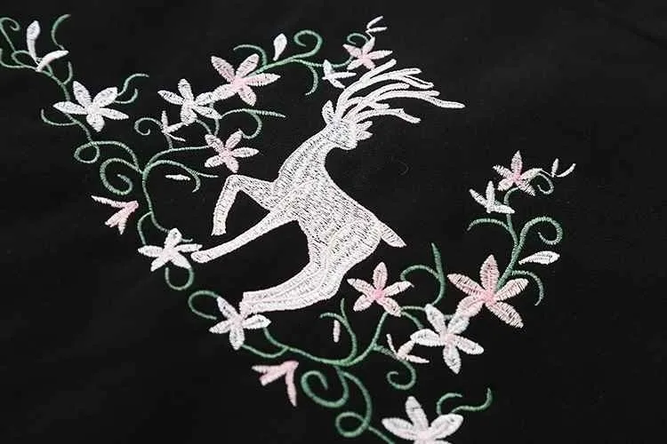 Китайская традиционная одежда для женщин с милыми ушками толстовка с капюшоном цветочный олень вышивка с расклешенными рукавами пуловер милые кавайные толстовки