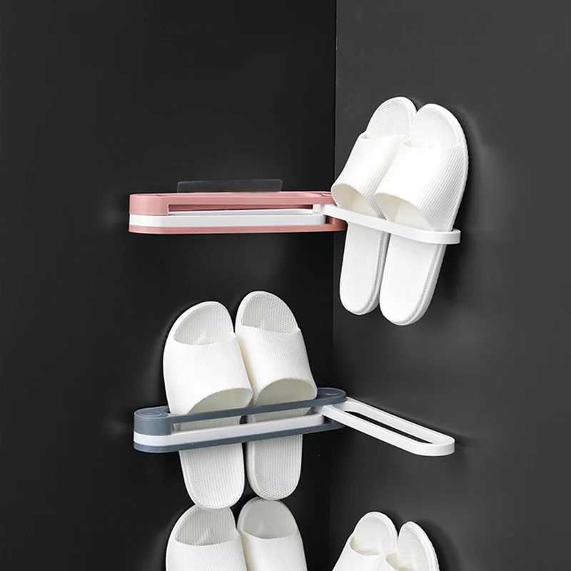 

3 IN 1 180° Rotatable Wall Mounted Shoe Hanger Bathroom Slippers Holder Shelf Organizer Space Saving Hanging Shoe Rack