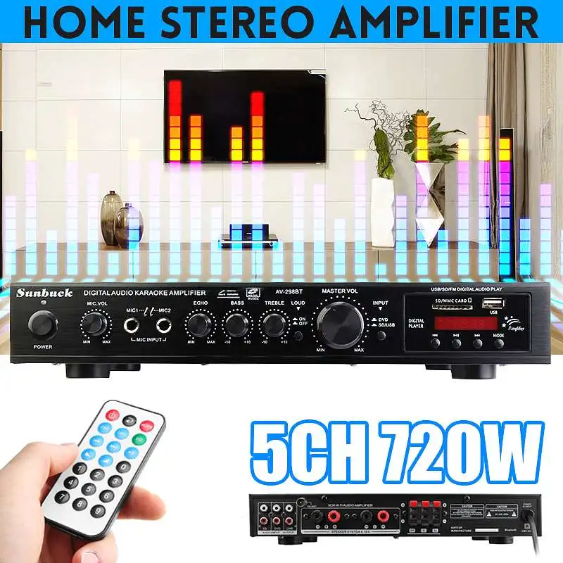 

720 Вт 5 канал Bluetooth Hi-Fi стерео усилитель светодиодный цифровой Караоке Проекторы для домашнего кинотеатра усилитель аудио передатчик для дом...