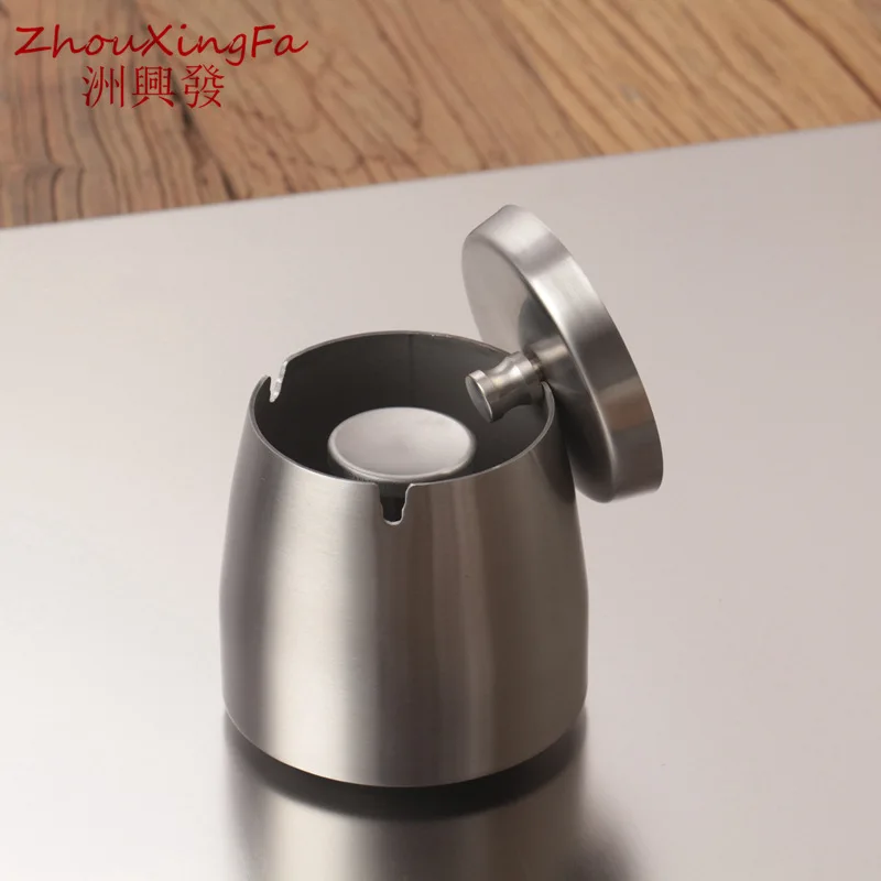 

Thickened Stainless Steel Ashtray with Cover Custom Creative Popular Logo Personality AD Round Metal Internet Cafe Portable