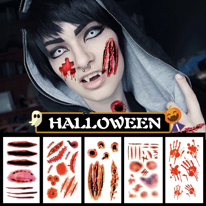 30 шт./компл. Хэллоуин ужасная рана Лицо со шрамом одноразовые временные