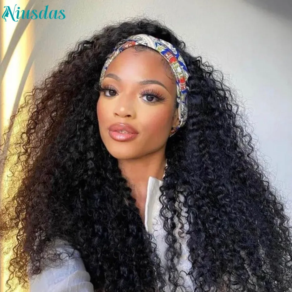 Curly Human Hair Wig Headband Wig Human Hair Glueless Wigs for Women Human Hair Brazilian Scarf Wig Niusdas Free Shipping