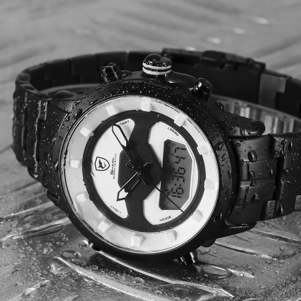 Спортивные мужские часы Shark белые для улицы пешего туризма цифровые с датой ЖК