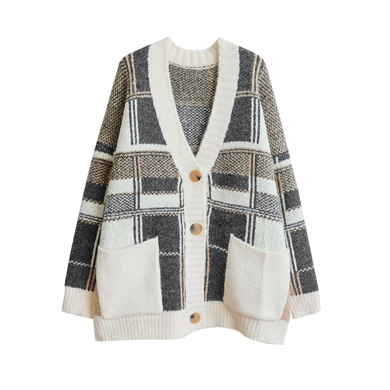 Зимний женский свитер клетчатый кардиган осень 2019 новая шерстяная свободная
