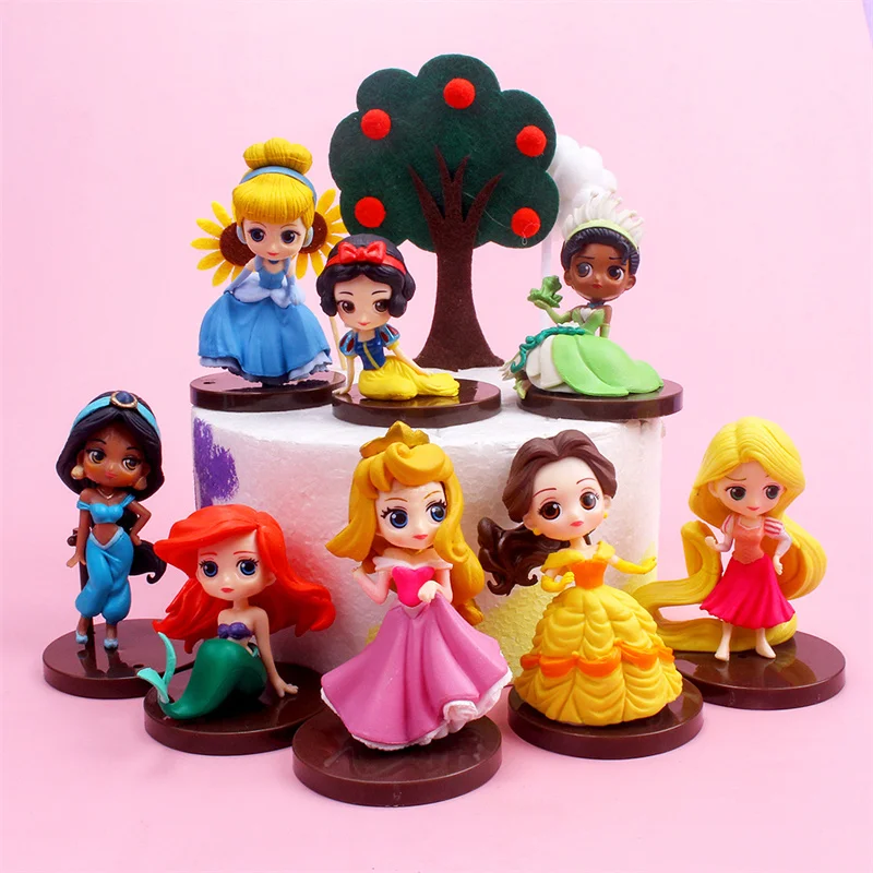 8 style 5-8cm Princess Q Posket Snow White Cinderella Belle Mermaid Tangled Aladdin Action Figure Mini Model Toys Kids  Gift