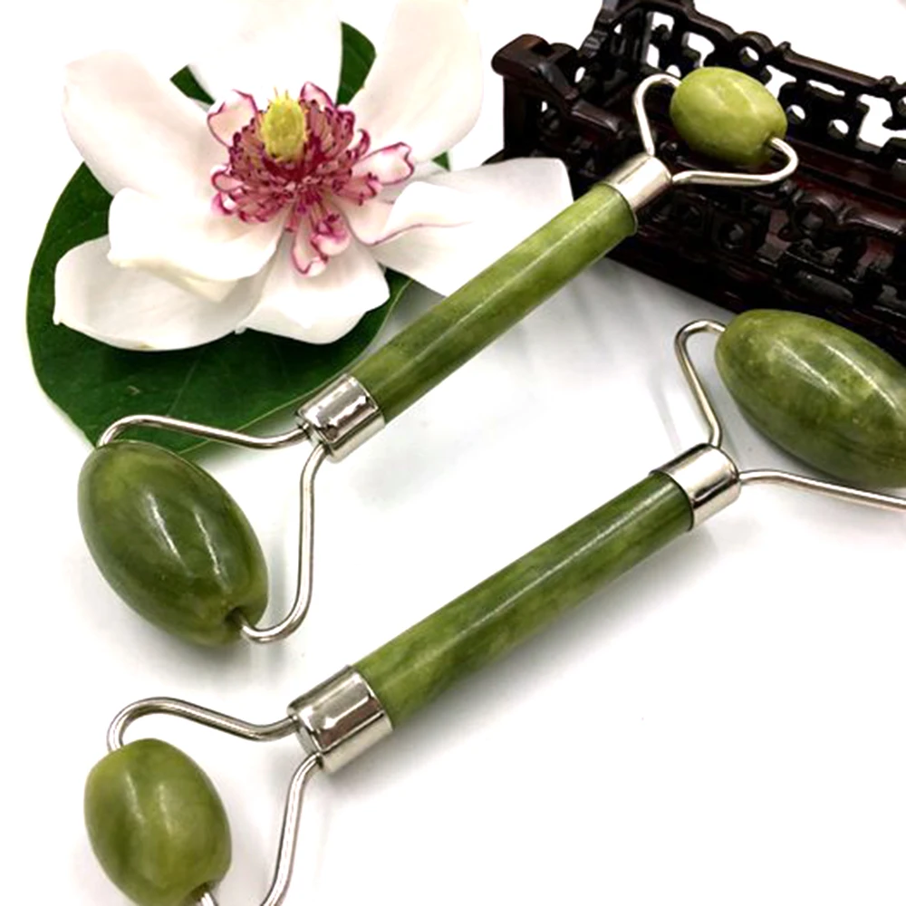 Массажный ролик для лица с двойными головками Нефритовый камень подтяжка