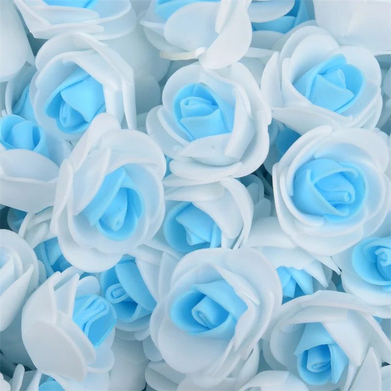 200PCS PE Foam Artificial Rose Flower Head Handmade DIY Wedding Home Decoration DIY Scrapbooking Double color Fake Flowers Craft