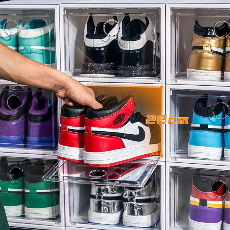 

Stackable Thickened Shoe Box Clear Sneakers AJ Display Box Dustproof Shoe Organizer High-tops Boots Combination Shoes Cabinet