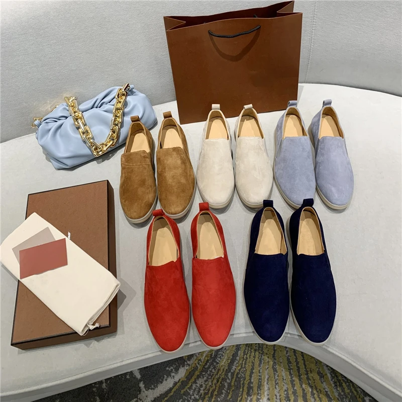 

Concise Spring New Design Slip-on Loafers Woman Round Toe Flat Heel Elastic Band Slim Suede Casual Shoes Woman