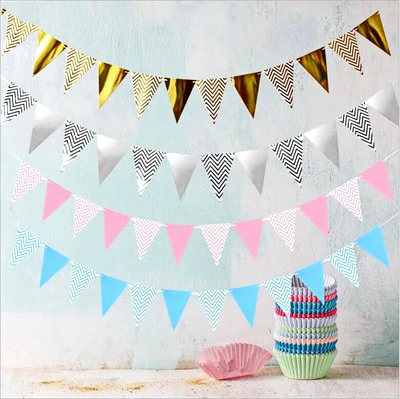 

3.5m12 Single-sided Wave-shaped Triangles, Children's Birthday Party Paper Tape,Banquet Celebration Flags, Club Decoration Flags